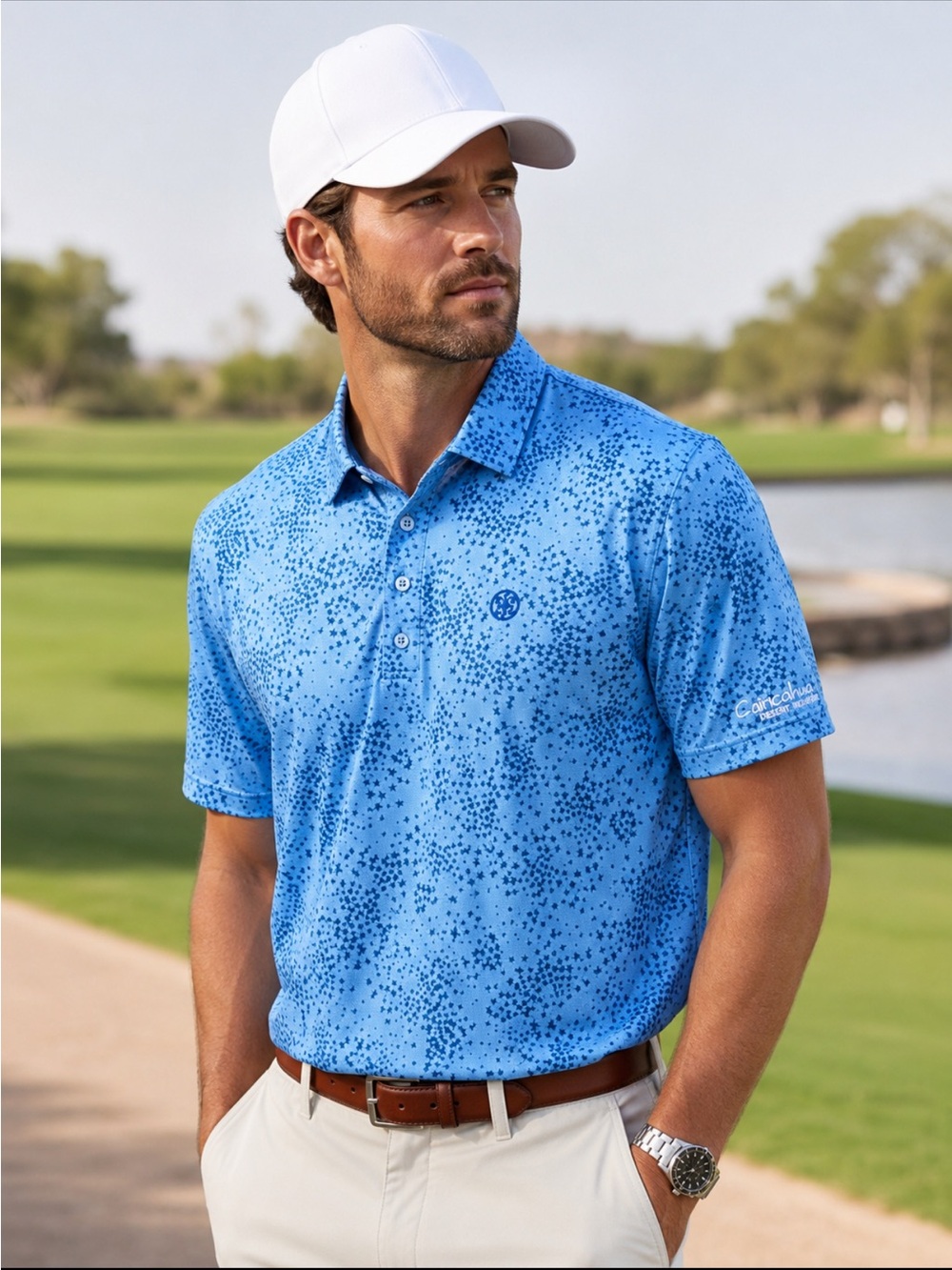 G/FORE Men’s Blue Star Print Short Sleeve Golf Polo Size Large